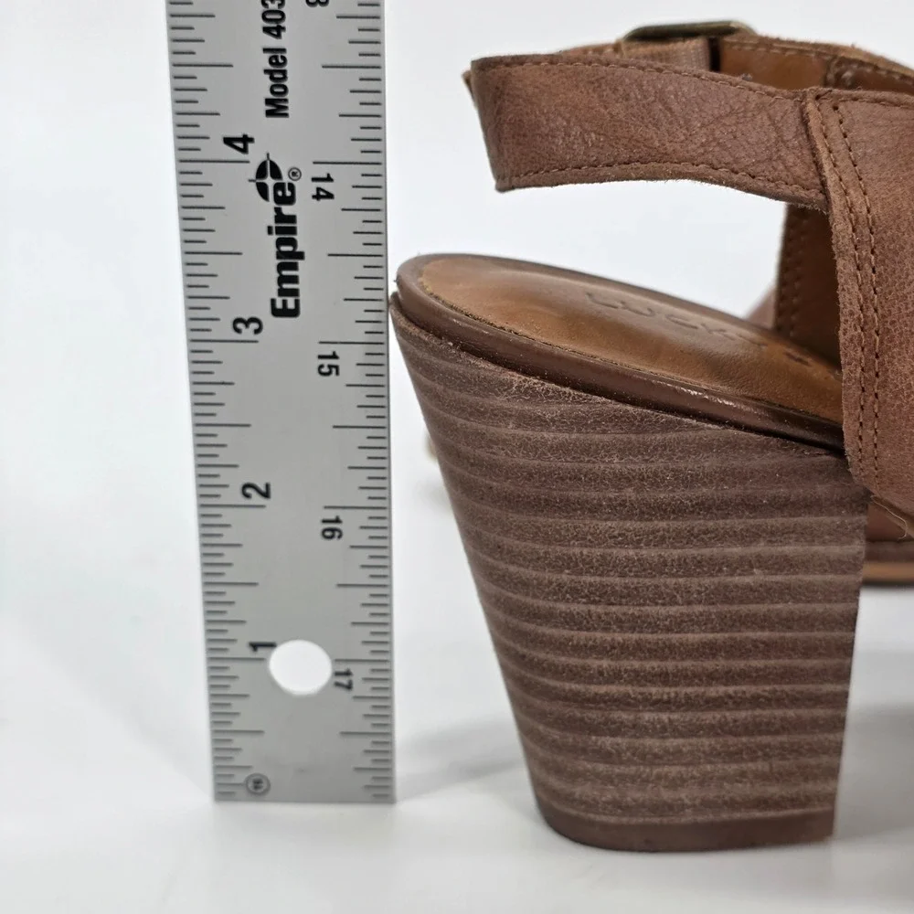 Lucky Brand Aroyli Slingback Brown‎ Leather Shootie Boots Wood Stacked Heels 8.5